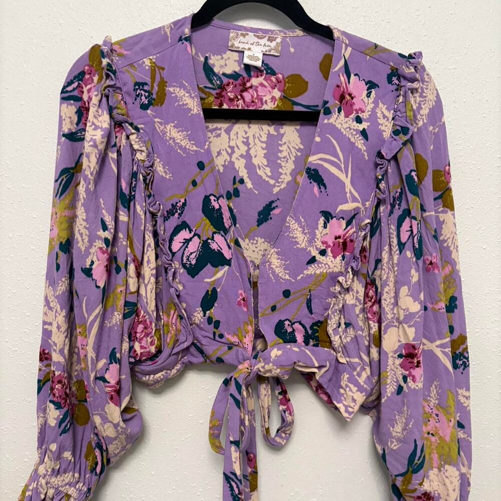Lavender Floral Tie-Front Blouse